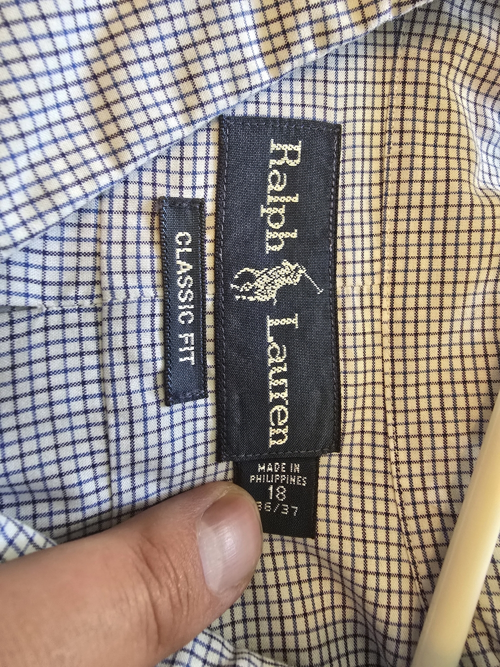Ralph Lauren Navy & White Micro Check Long Sleeve Dress Shirt